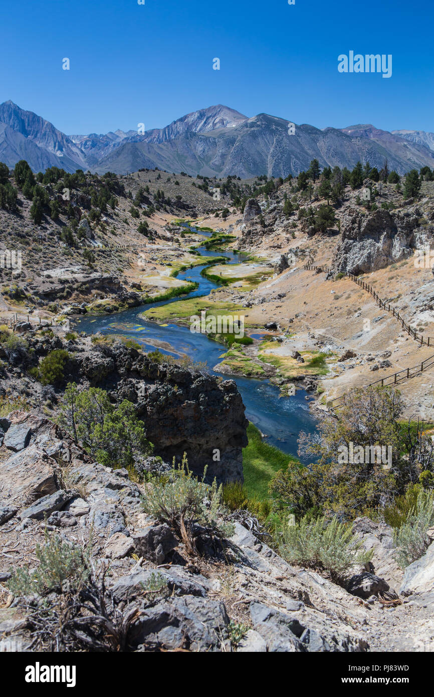 Der Owens River fließt durch die Long Valley Caldera in Mono County am Hot Creek wilde Forellen, Kalifornien, USA Stockfoto