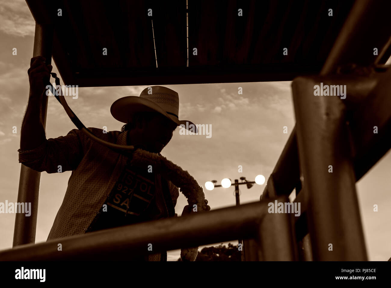 Rodeo Cowboy in Teschow, Texas USA. Labor Day Wochenende 2018. Stockfoto