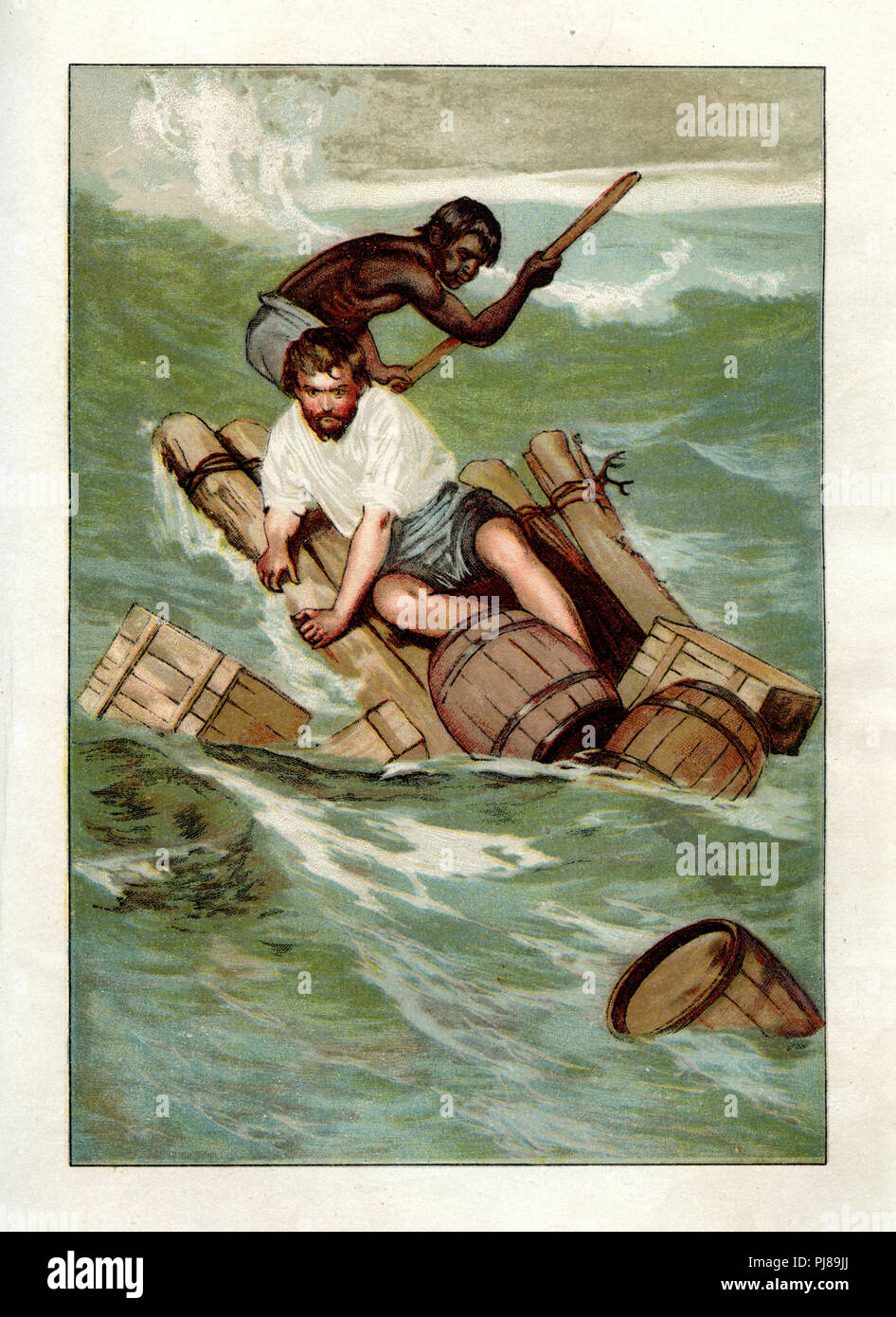 Robinson Crusoe und Freitag auf den Weg mit einem Floß, Stockfoto