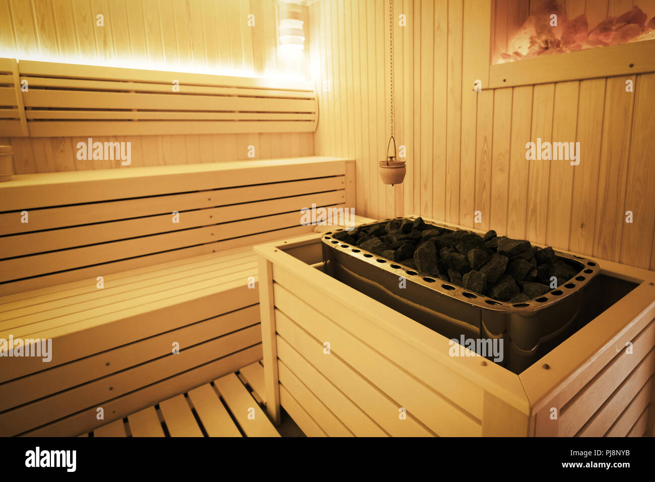 Gesunde finnische Sauna Innenbereich Stockfoto