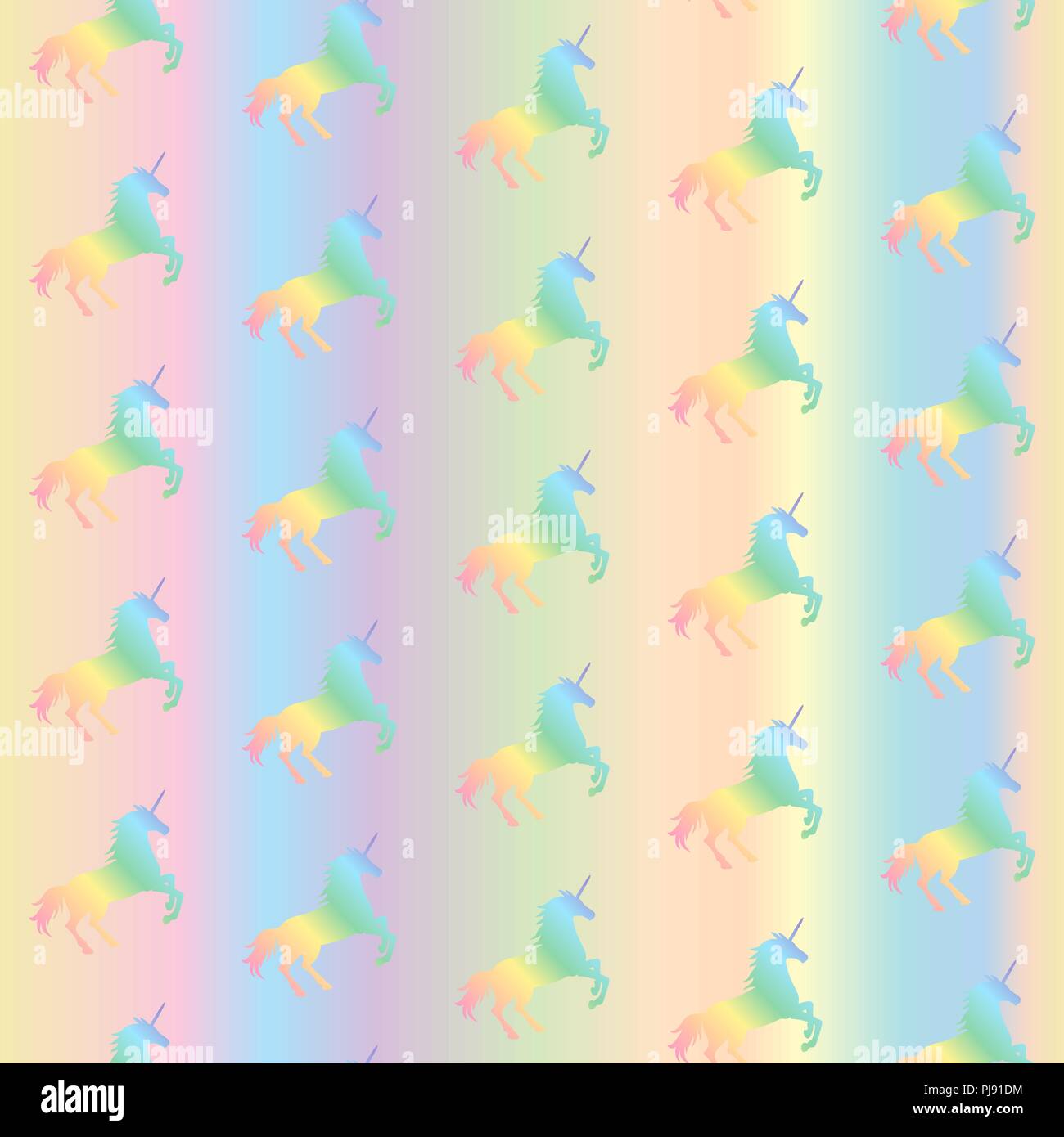 Vector Abbildung: nahtlose Muster von Rainbow Einhörner auf Pastell rainbow Hintergrund. Einhorn Textur Stock Vektor