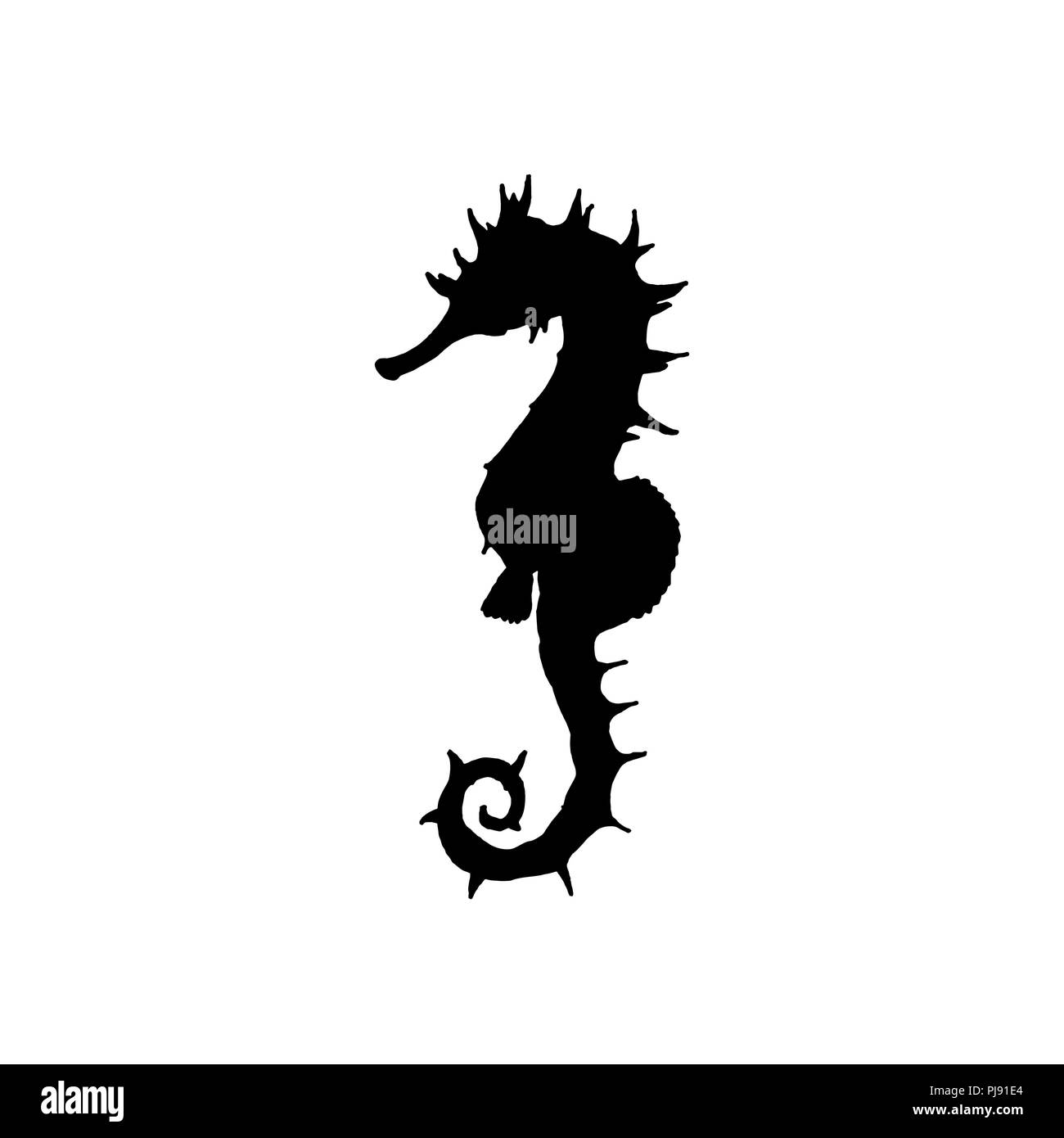 Vector Abbildung: schwarz seahorse Silhouette. Handzeichnung seahorse Silhouette Stock Vektor