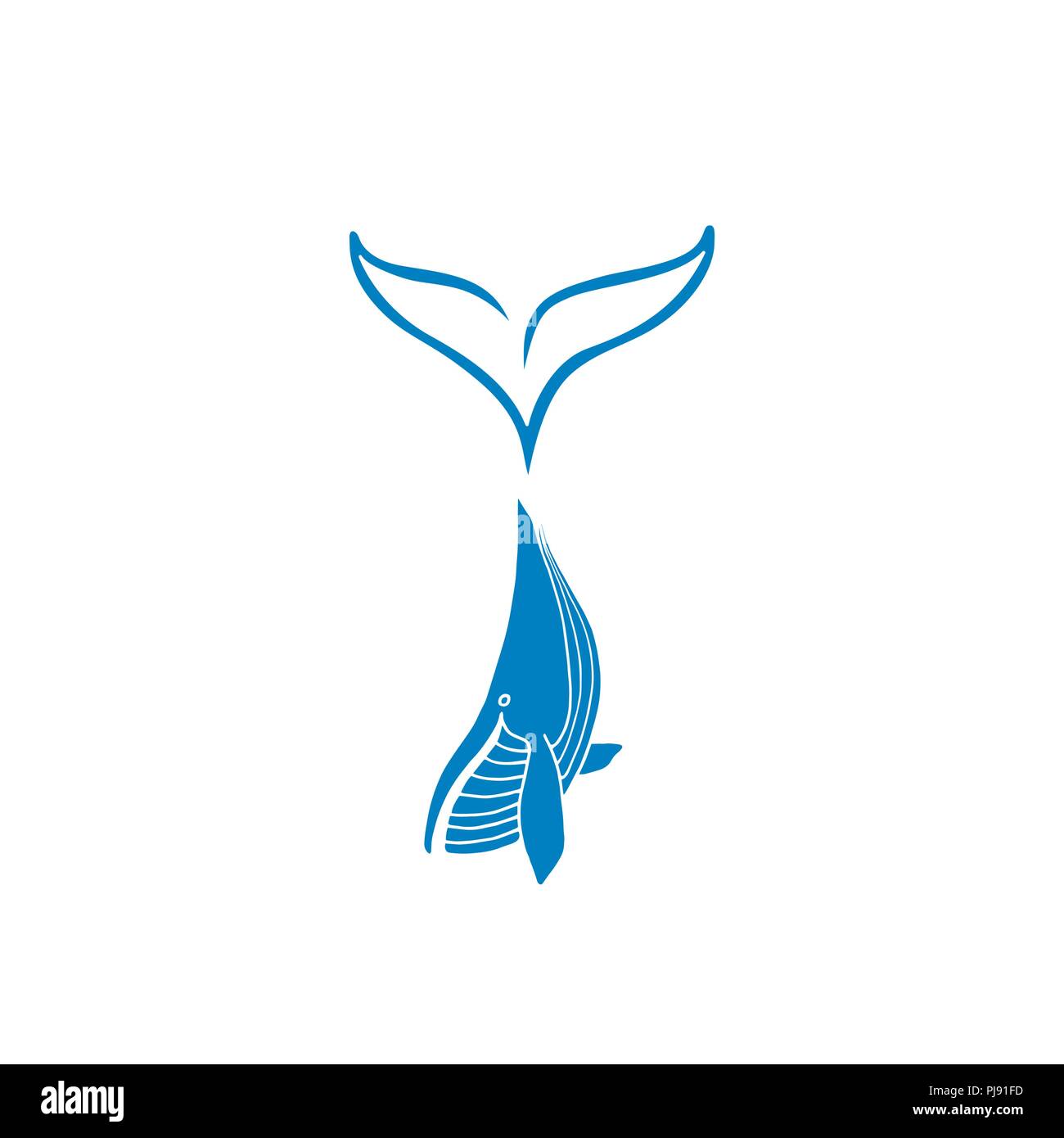 Vector Illustration der Blauwal mit großen Schwanz logo Art. Wal-Logo Stock Vektor