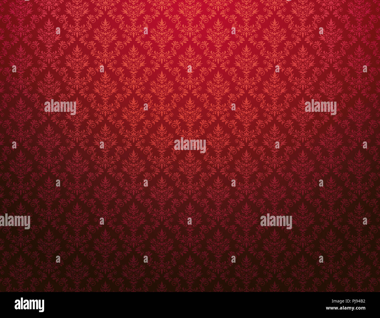 Roten Damast-Tapete mit floralen Mustern Stockfoto