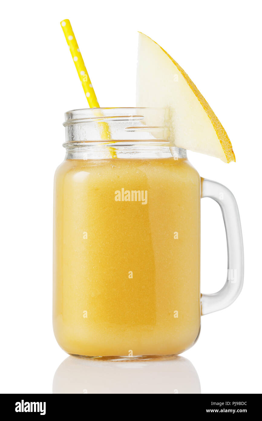 Smoothies im Glas, aus Stücken von Melone, auf weißem Hintergrund Stockfoto