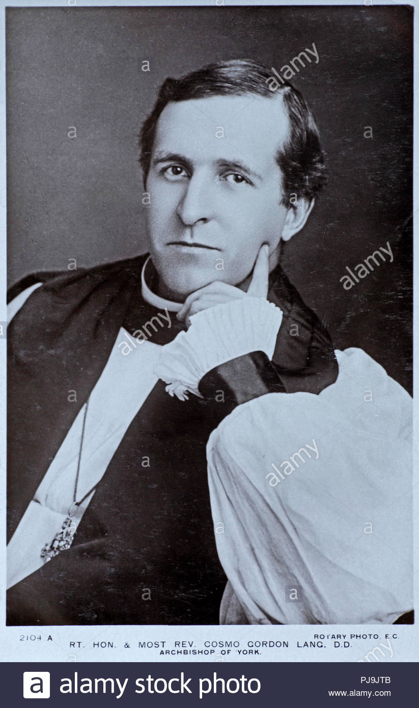 William Cosmo Gordon Lang Hochformat, 1. Baron Lang von Lambeth, 1864 - 1945), als Cosmo Gordon Lang bekannt, war eine Schottische anglikanische Bischof, der als Erzbischof von York (1908 - 1928) und Erzbischof von Canterbury (1928-1942), Vintage real Foto Postkarte c 1900 serviert. Stockfoto
