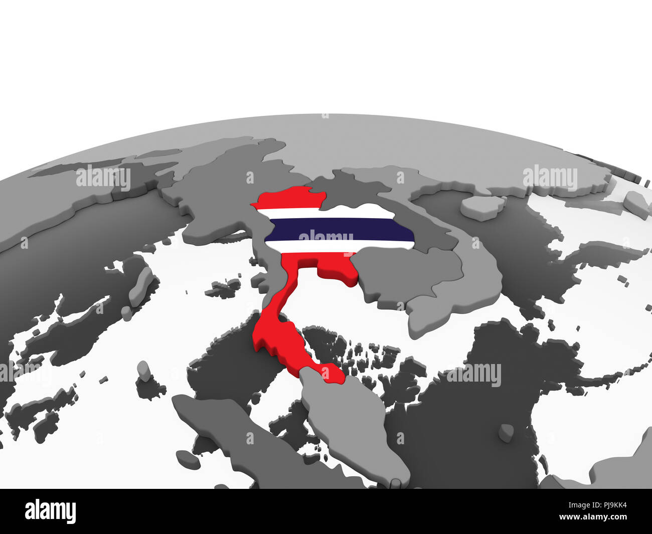 Thailand auf Grau politische Globus mit embedded Flagge. 3D-Darstellung. Stockfoto
