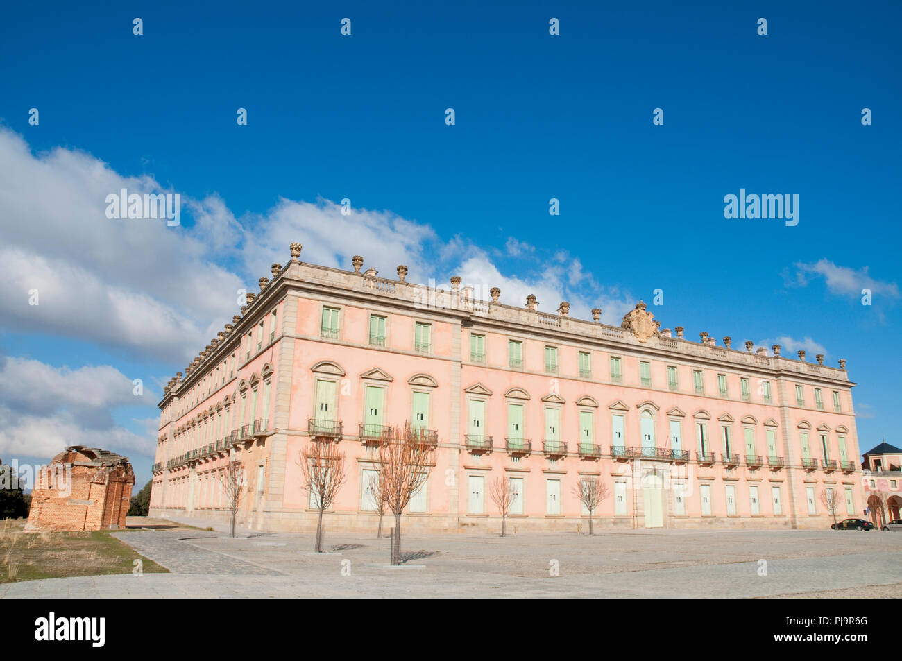 Fassade des Königspalastes. Riofrio, Segovia Provinz Kastilien-Leon, Spanien. Stockfoto