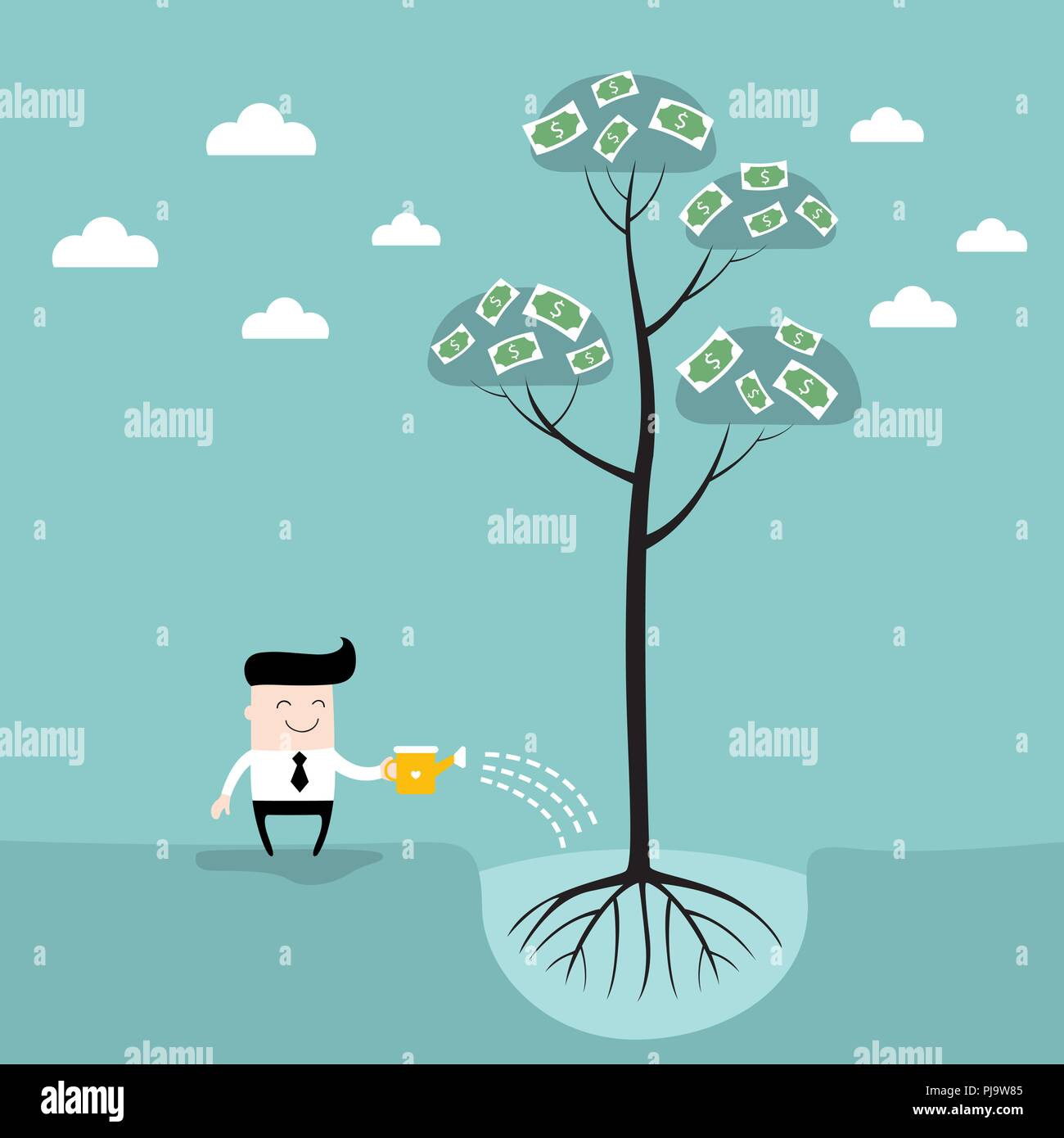 Geschäftsmann Bewässerung Money Tree Business erfolg konzept Stock Vektor