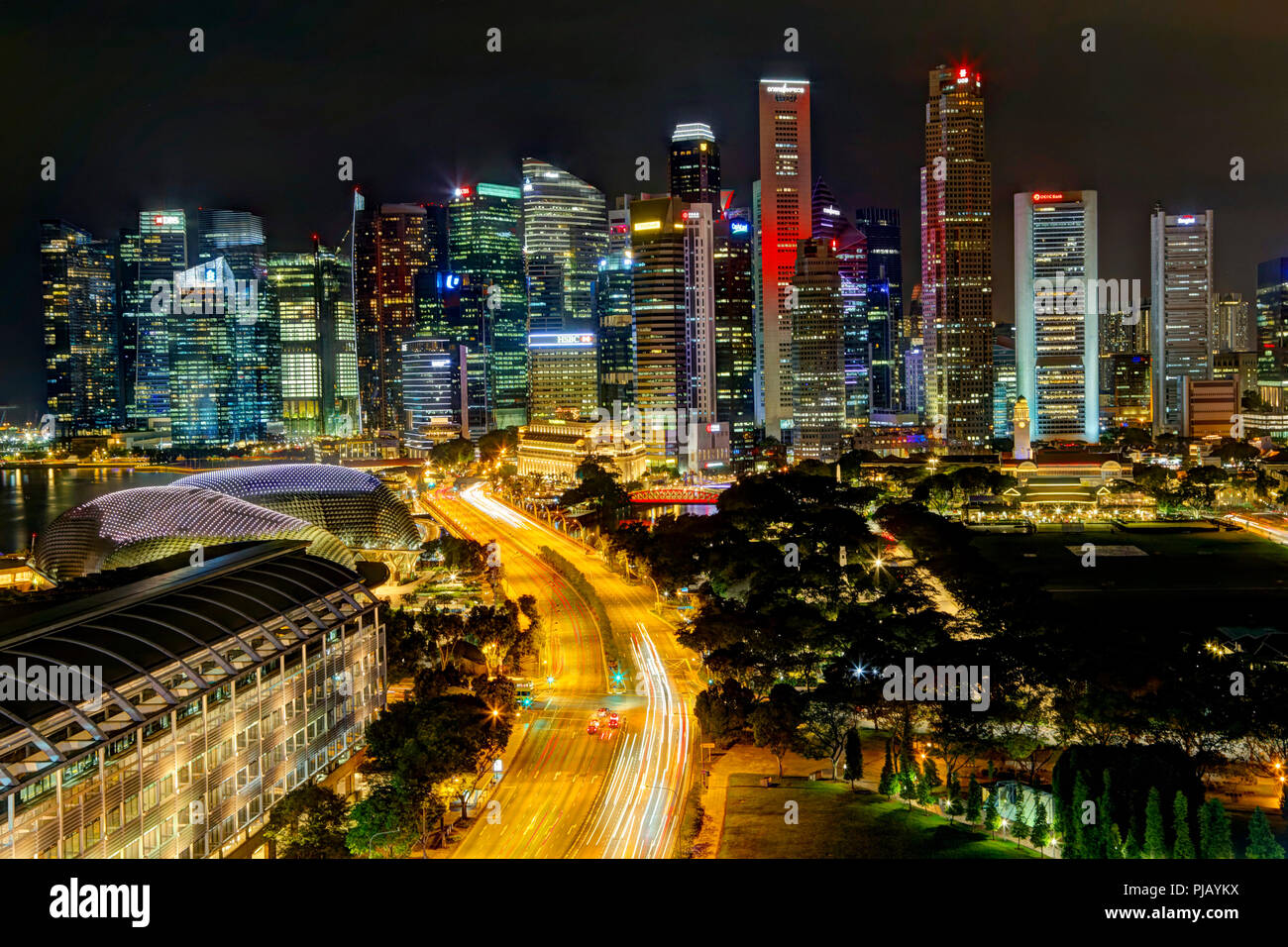 Nacht Blick über Zentralen Bereich, City, Central Business District CBD von singap Stockfoto