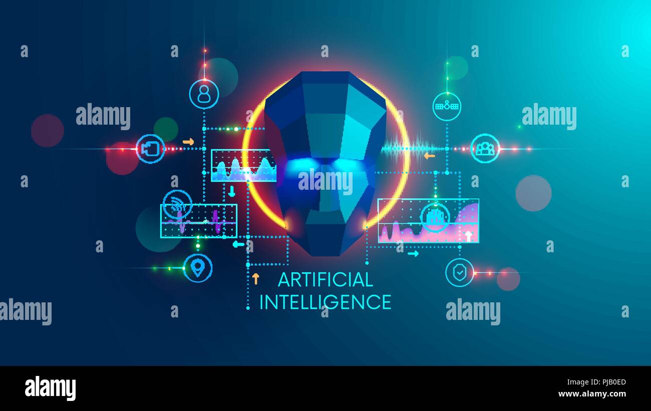 Künstliche Intelligenz Konzept. Die digitale Technologie und Machine Learning cyber Verstand. AI Analyse der Wissenschaft oder soziale Daten und Berechnen der Zukunft prognostiziert. Stock Vektor