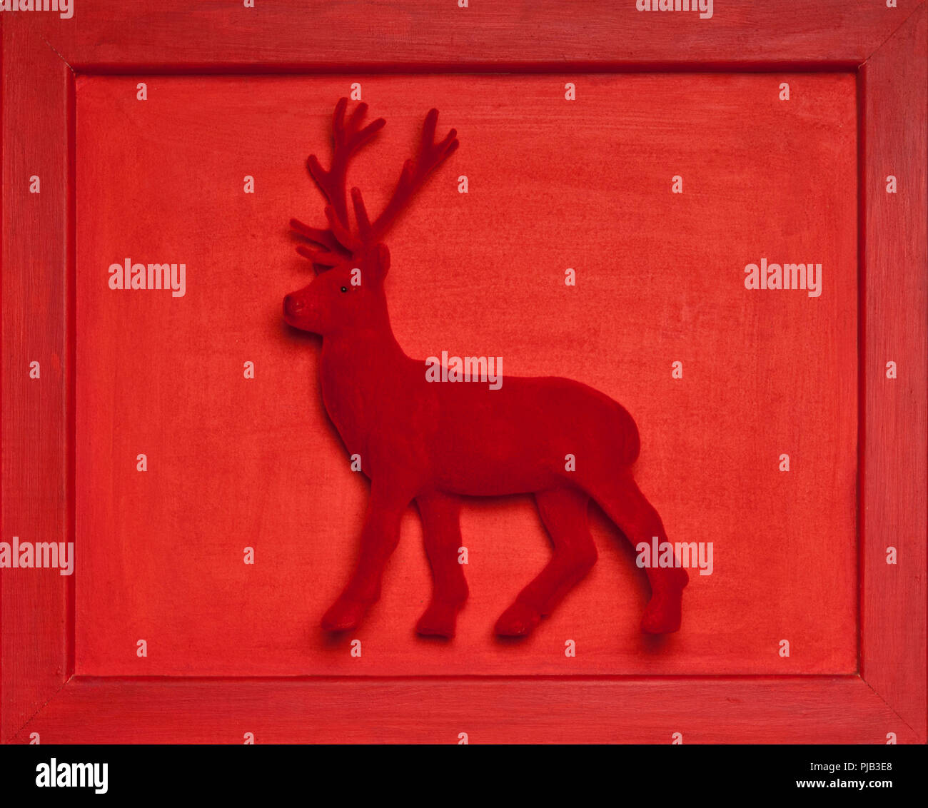 Red velvet Rentier auf einem roten Rahmen Stockfoto