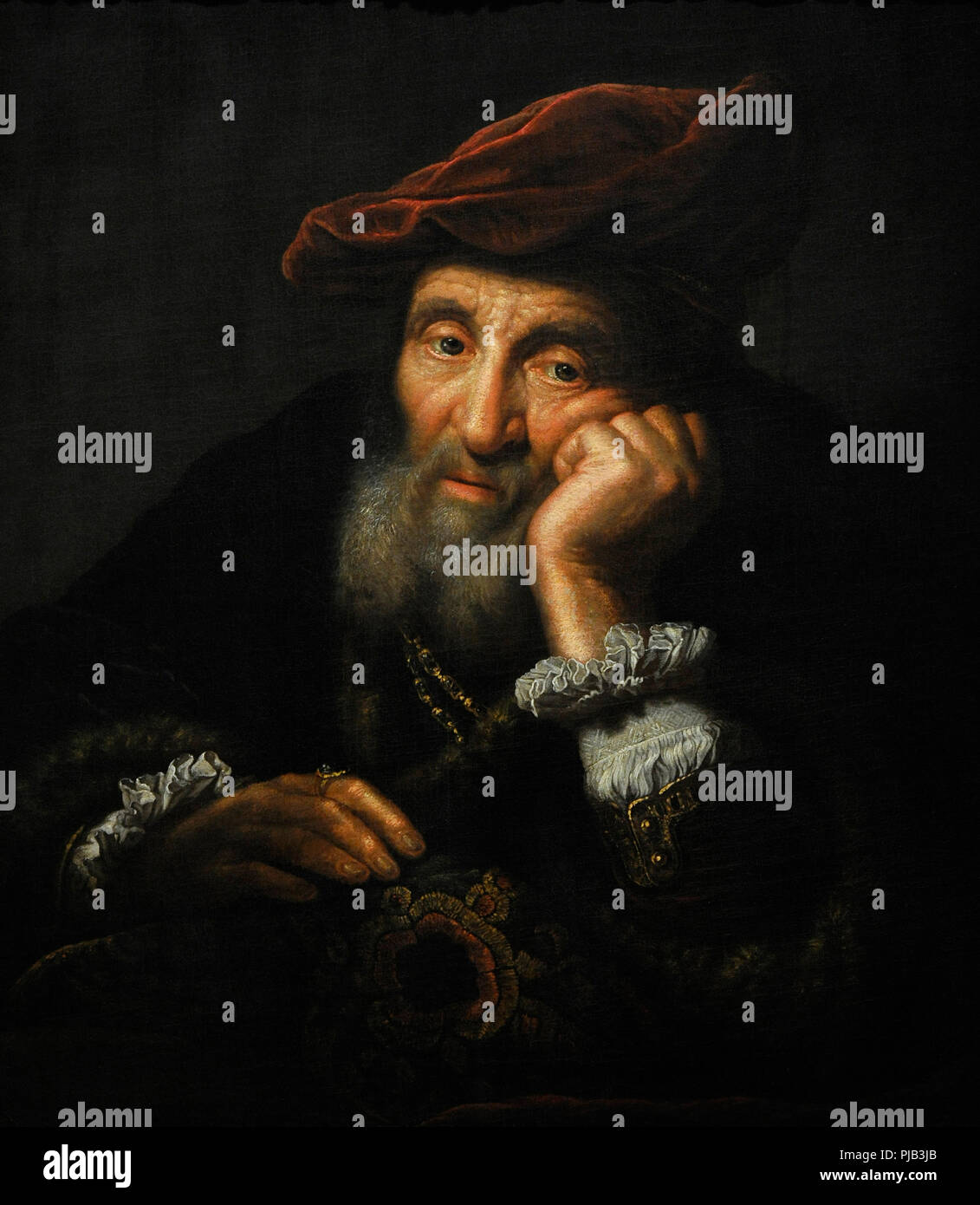 Thomas Niemann Flinck (1615-1660). Niederländisch Golden Age Maler. Alter Mann lehnte sich auf ein Kissen. Kopieren. Wallraf-Richartz-Museum. Köln. Deutschland. Stockfoto