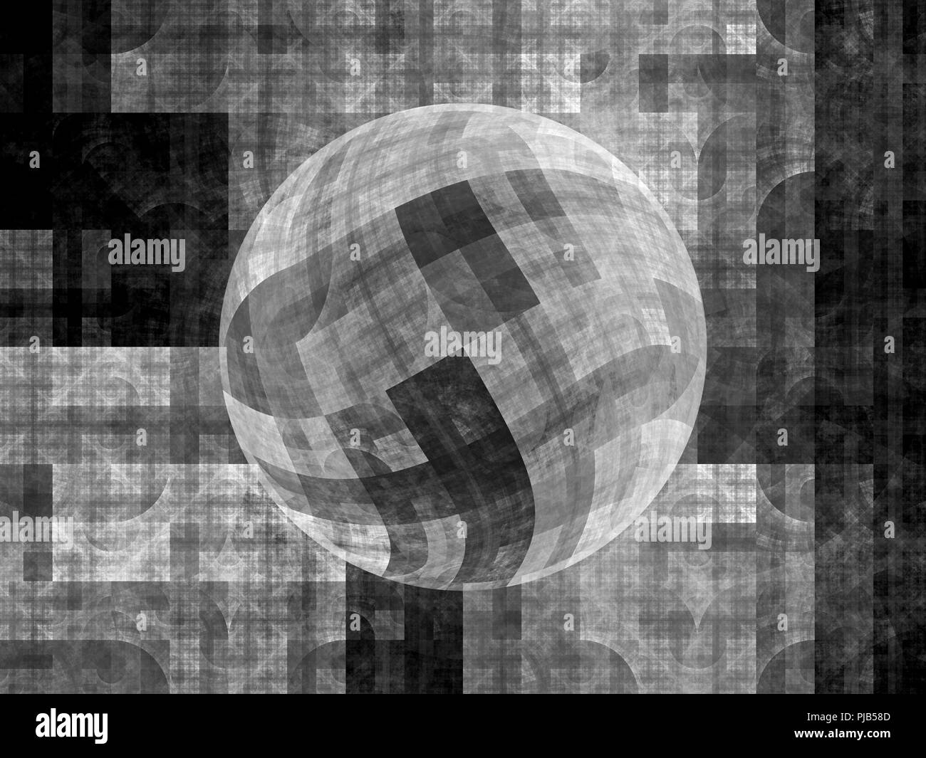 Blau leuchtende Kugel fraktale, Schwarz und Weiß, computer-generierte Zusammenfassung Hintergrund, 3D-Rendering Stockfoto