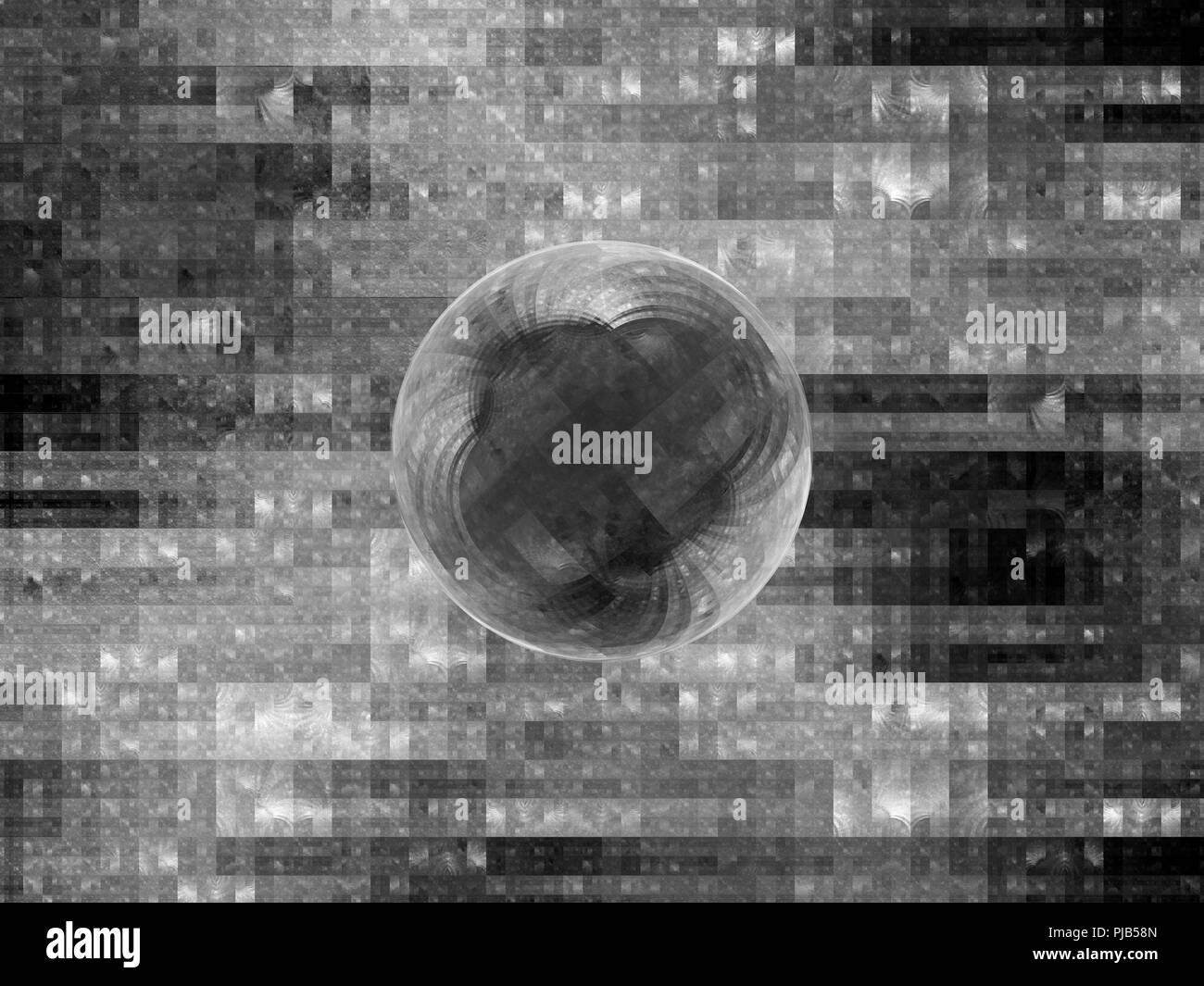 Glühende spere mit abstrakten Raum Hintergrund, Schwarze und Weiße, Computer generiert Stockfoto