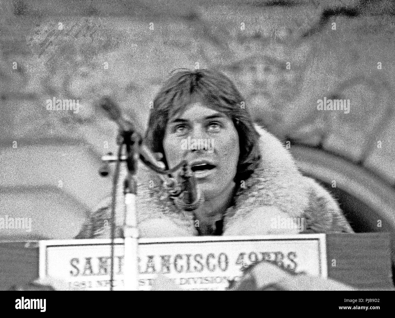 Dwight Clark, San Francisco 49ers Football team Superbowl Sieg Rallye, 1980er Jahre Stockfoto