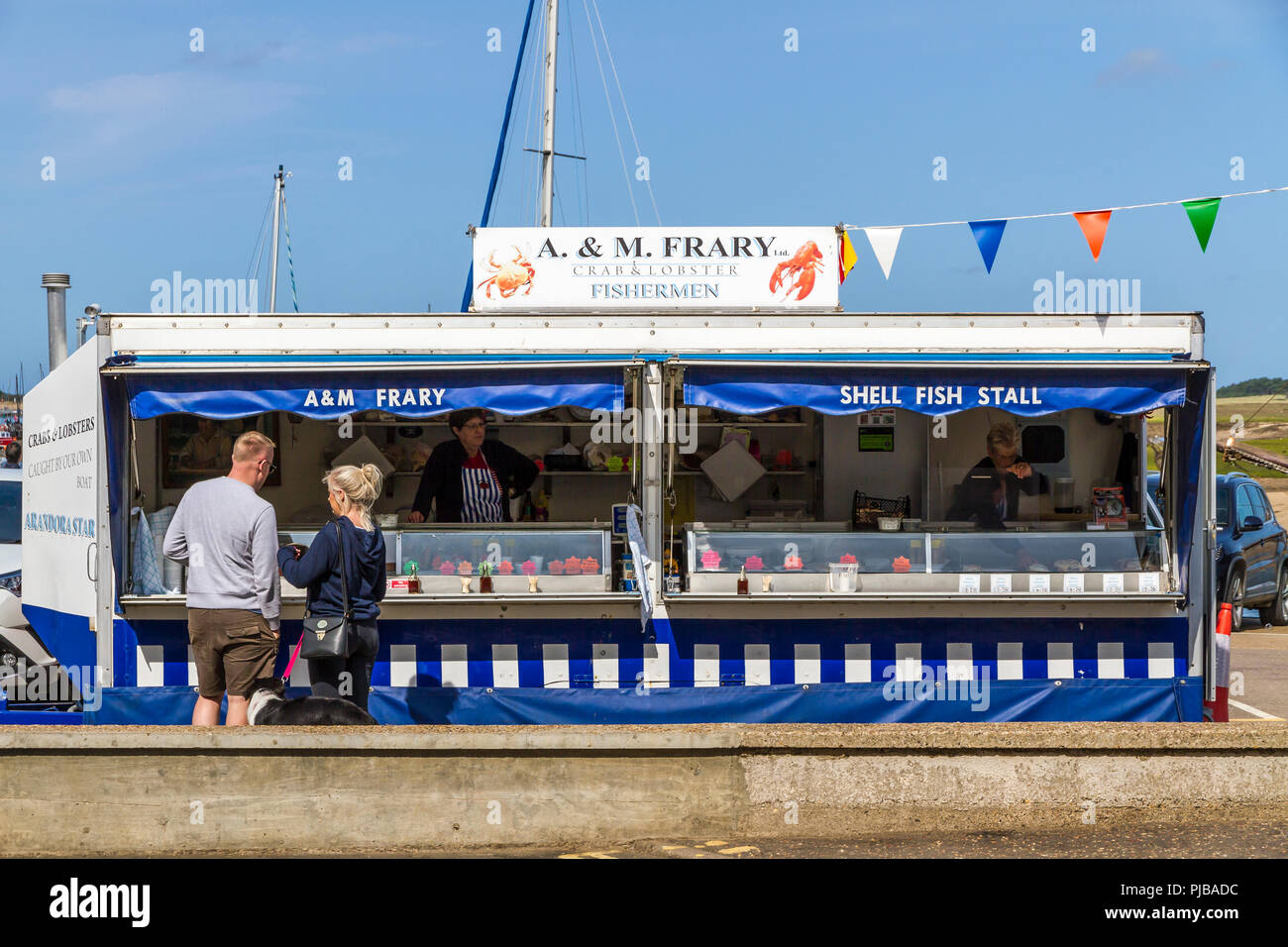Shell Fish Stall in Brunnen neben dem Meer, Norfolk, England Stockfoto