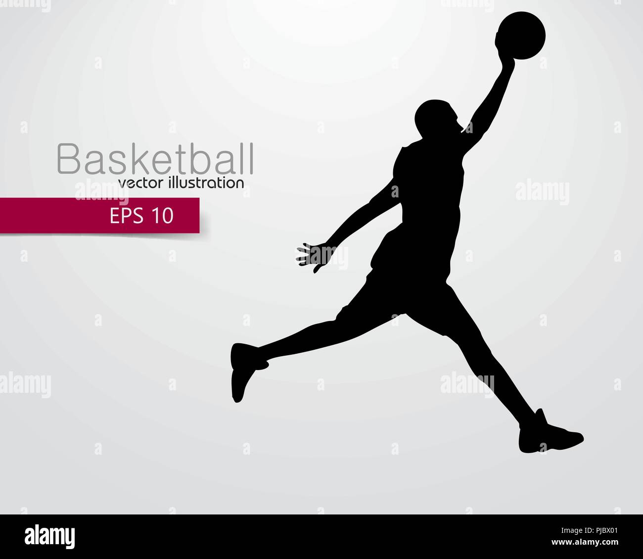 Silhouette eines Basketballspielers. Hintergrund und Text auf einem separaten Layer, Farbe kann mit einem Klick geändert werden. Stock Vektor