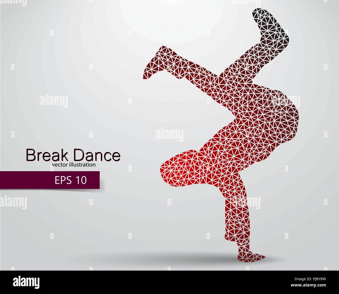 Silhouette der Breakdancer aus Dreiecken. Hintergrund und Text auf einem separaten Layer, Farbe kann mit einem Klick geändert werden. Stock Vektor