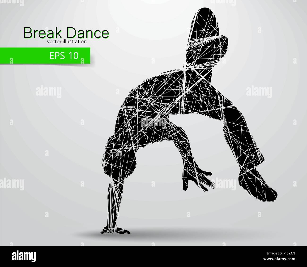 Silhouette der Breakdancer. Hintergrund und Text auf einem separaten Layer, Farbe kann mit einem Klick geändert werden. Stock Vektor