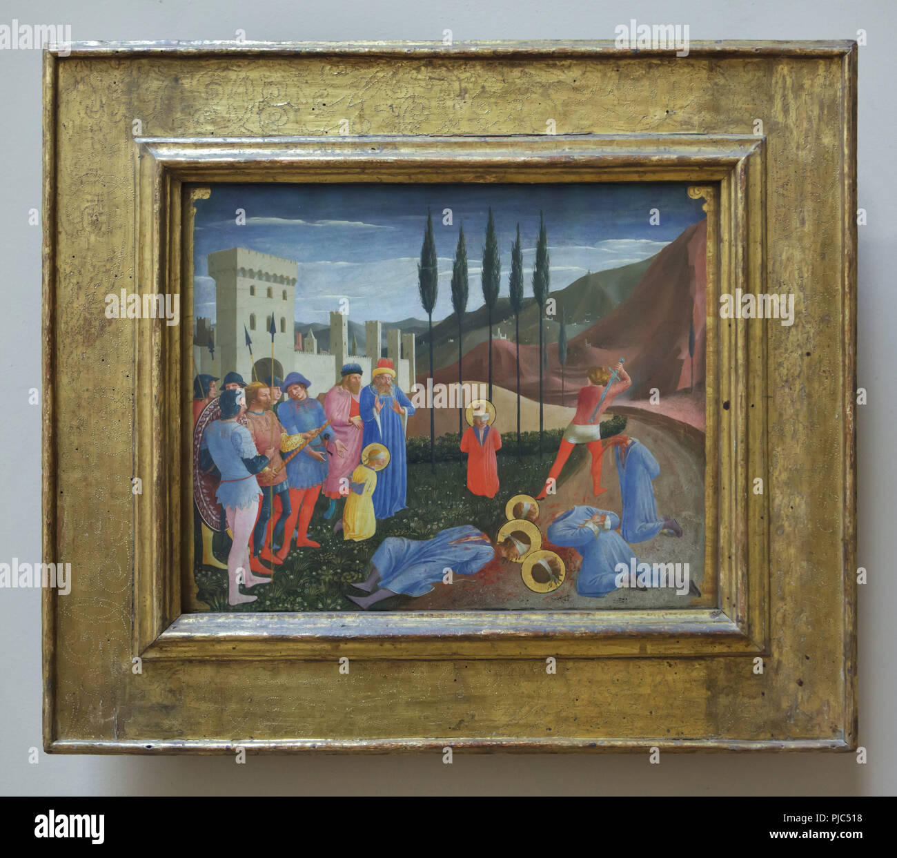 Malerei 'Martyrdom der Heiligen Cosmas und Damian" durch die italienische Frührenaissance Maler Fra Angelico (1438-1443) auf der Anzeige in der Louvre in Paris, Frankreich. Stockfoto
