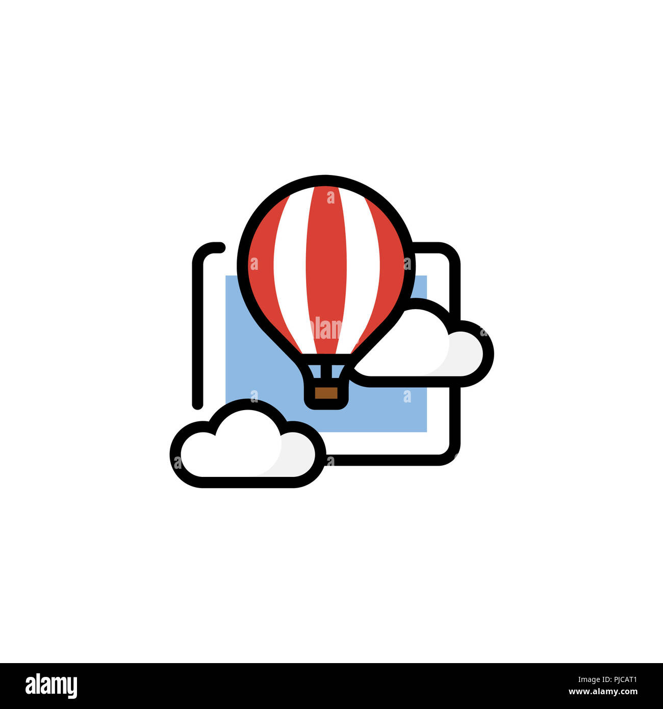 Roter und weißer Heißluftballon in den Wolken Stockfoto