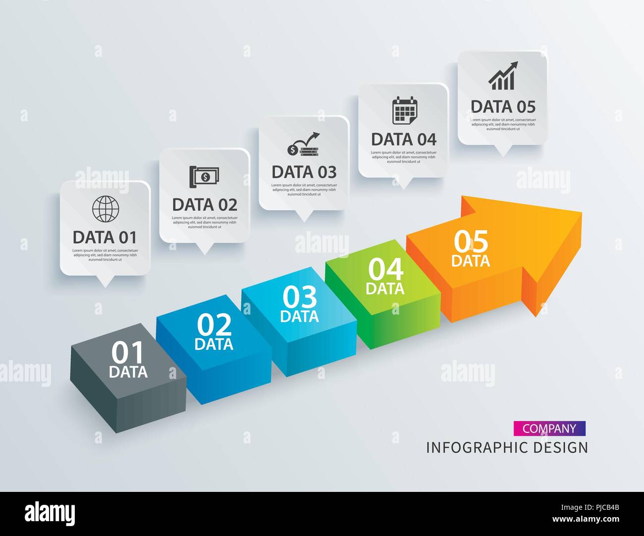 Infografiken Pfeil timeline Schritt mit 5 Daten vorlagen. Vektor Prozessablauf Hintergrund. Kann für Workflow Layout, Daten, business Optionen verwendet werden, Banne Stock Vektor