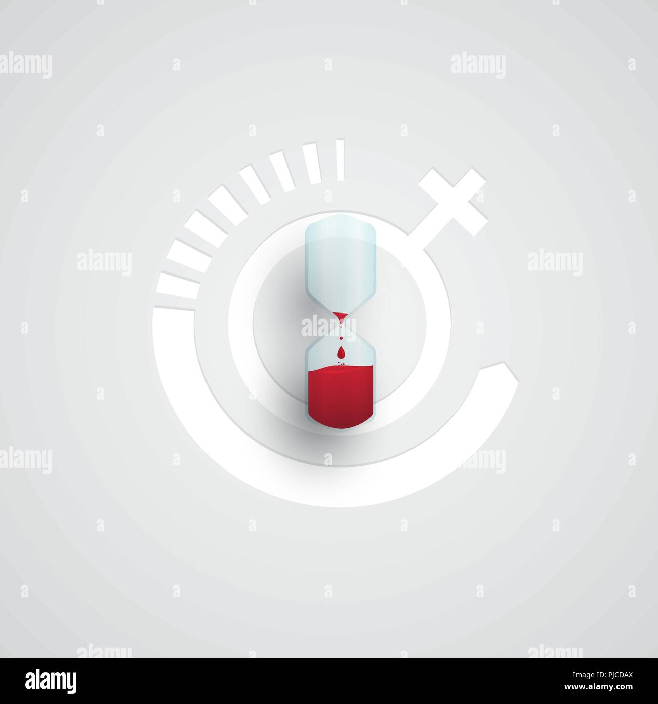 Frau biologischen Uhren Symbol, rot Wasser Tropfen in der Sanduhr auf weißem Hintergrund, Wechseljahre und eingeschränkte Fruchtbarkeit. Vector Illustration für medizinische Stock Vektor