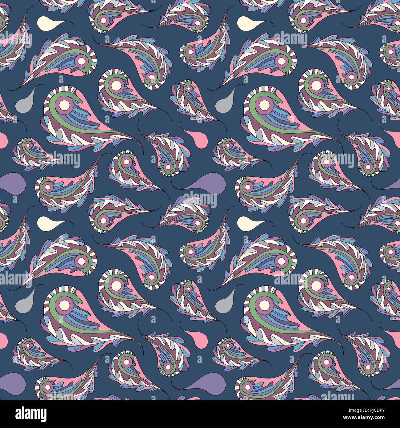 Paisley und Eichenlaub Vektor nahtlose Muster. Hand abstract Blatt Hintergrund dargestellt. Natur moderne und farbenfrohe Textur für Surface Design, Textil, wrapp Stock Vektor