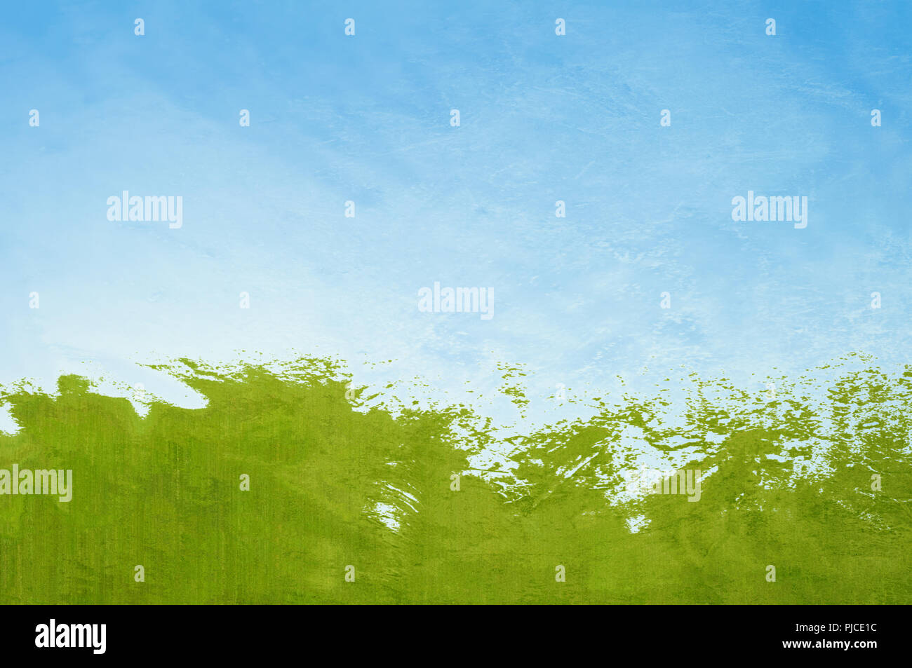 Abstrakte malerische Hintergrund ähnelt grünes Gras spritzen, als ob Wellen unter einem blauen Himmel mit dünnen Wolken. Stockfoto
