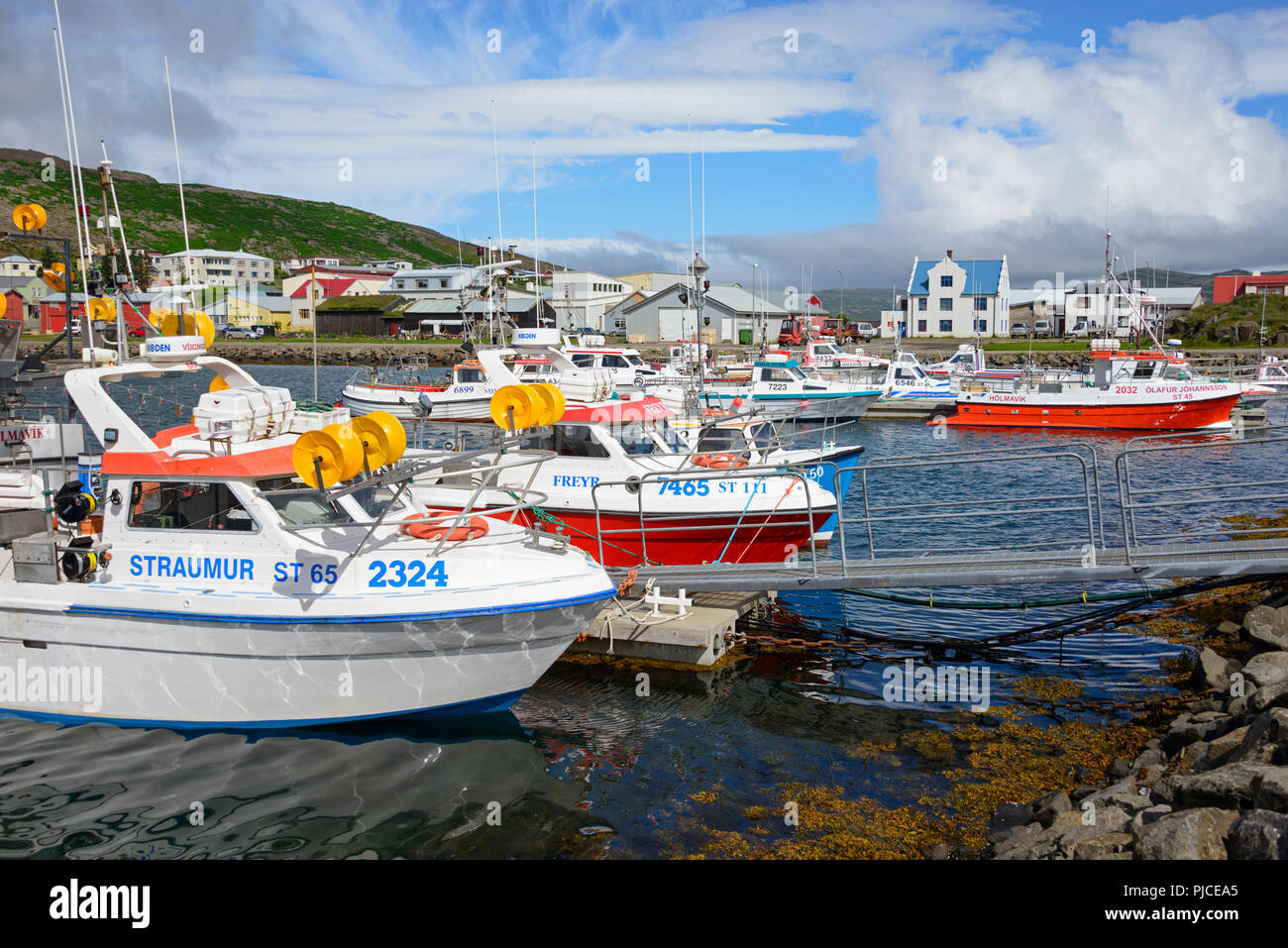 Hafen, Hólmavík, Westfjorde, Island, Hafen, Westfjorde, Insel Stockfoto