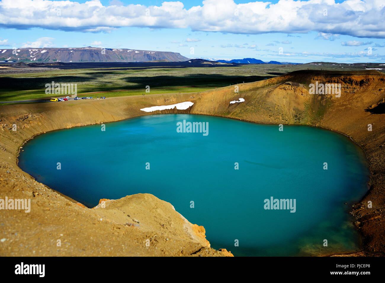 Stora Viti, Crater Lake, Krafla, Island, Vulkan See, Kratersee, Insel, Vulkansee Stockfoto