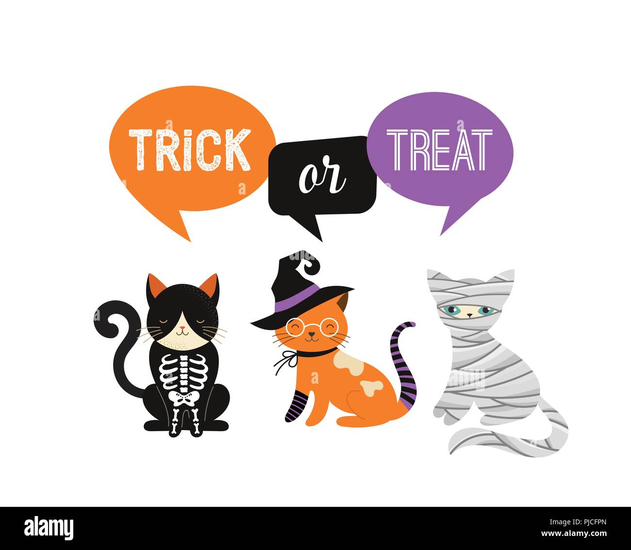 Happy Halloween - Katzen in Monster Kostüme, Halloween Party. Vector Illustration, Banner, Elemente einstellen Stock Vektor