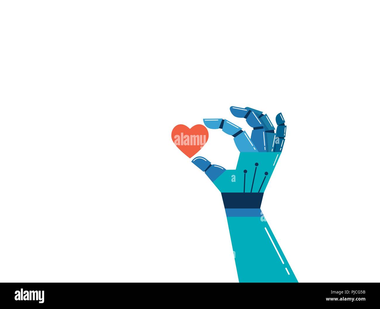 Roboterhand mit einem roten Herzen, emotionale Intelligenz Konzept Stock Vektor
