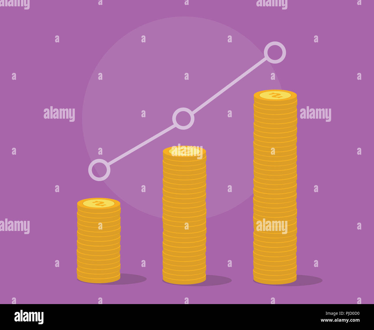Ein Geschäft stieg mit Gold Münze und Chart graph Vektor grafische Darstellung Stockfoto