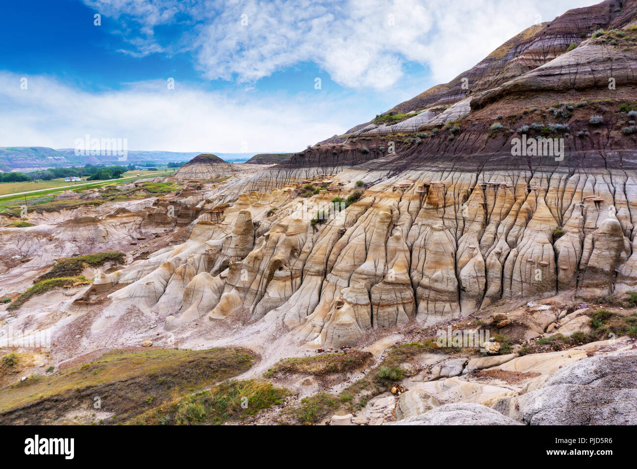 Hoodoos Felsformation in den Badlands von Drumheller, Alberta, Kanada. Hoodoos nehmen Millionen von Jahren zu Form und 5 bis 7 Meter hoch stand. Jede hoodo Stockfoto