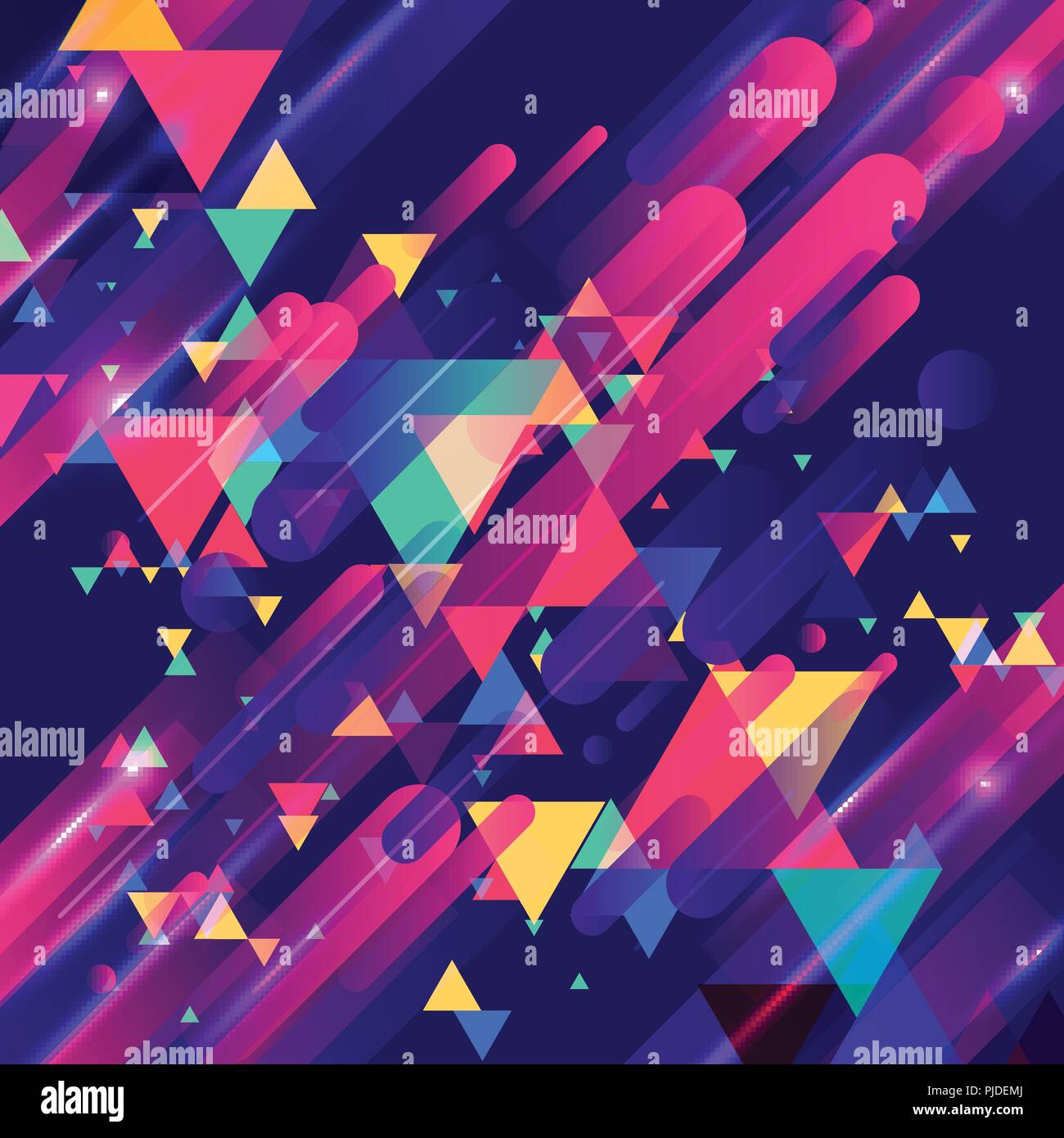 Abstrakte farbenfrohe Elemente und kreative moderne überlappenden Dreiecke geometrische abgerundeten Linien Muster motion mit Beleuchtung glow Technologie bunte auf Stock Vektor