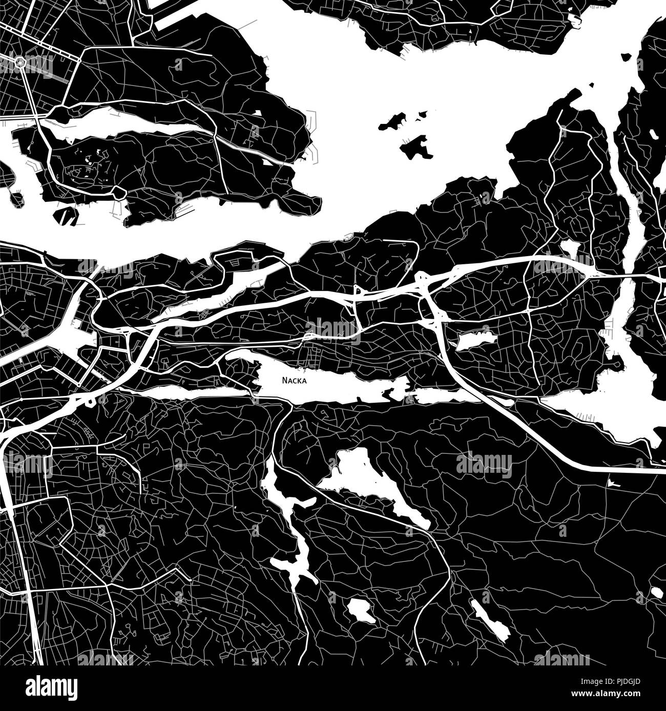 Lageplan der Nacka, Schweden. Der dunkle Hintergrund Version für Infografik und Marketing Projekte. Stock Vektor