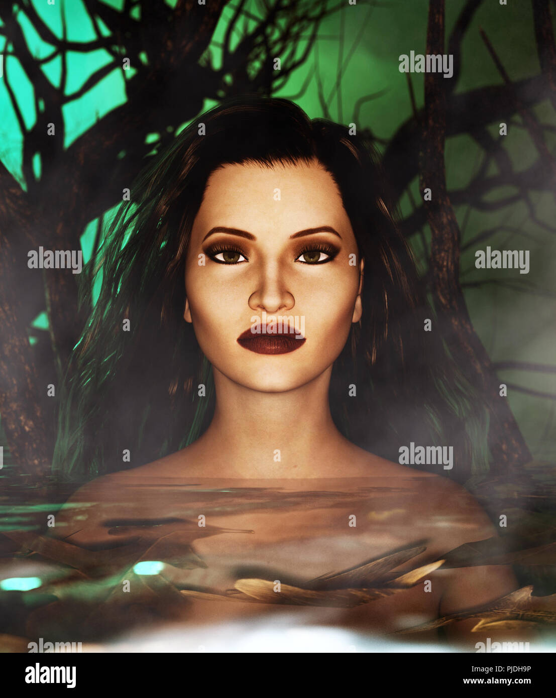 Frau im Wasser, 3d-Mixed Media für Buchillustration oder Buch Cover Stockfoto