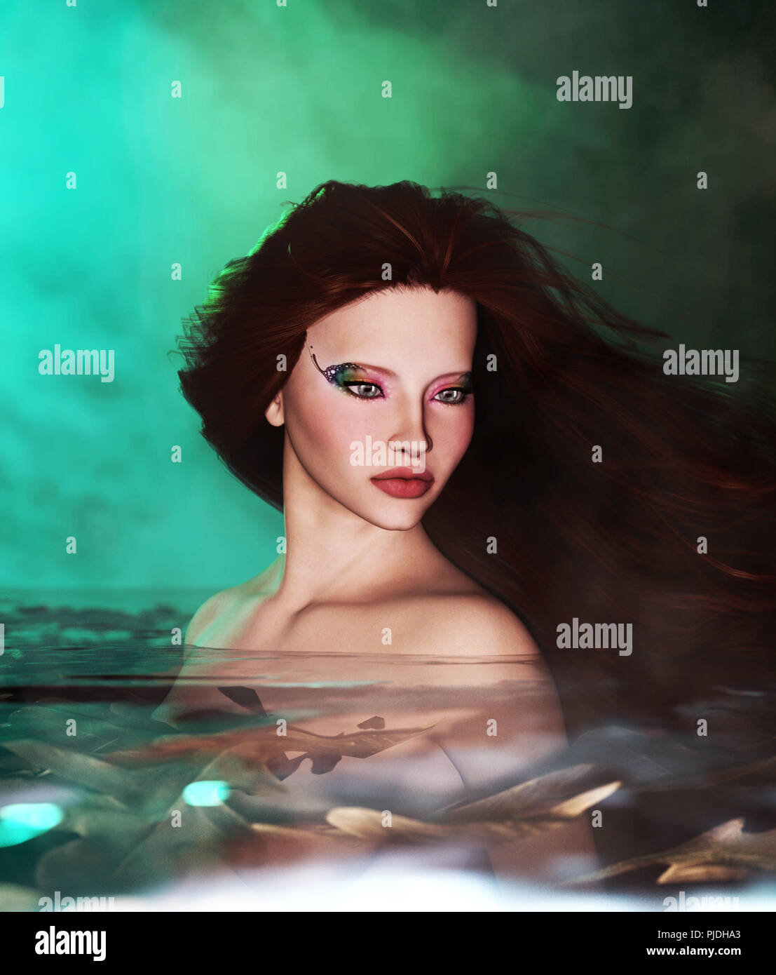 Frau im Wasser, 3d-Mixed Media für Buchillustration oder Buch Cover Stockfoto