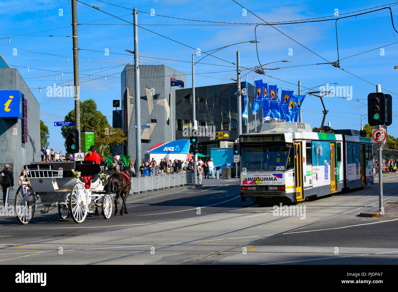 Straßenbahn-Netz, das öffentliche Verkehrsnetz in Melbourne, Australien Stockfoto