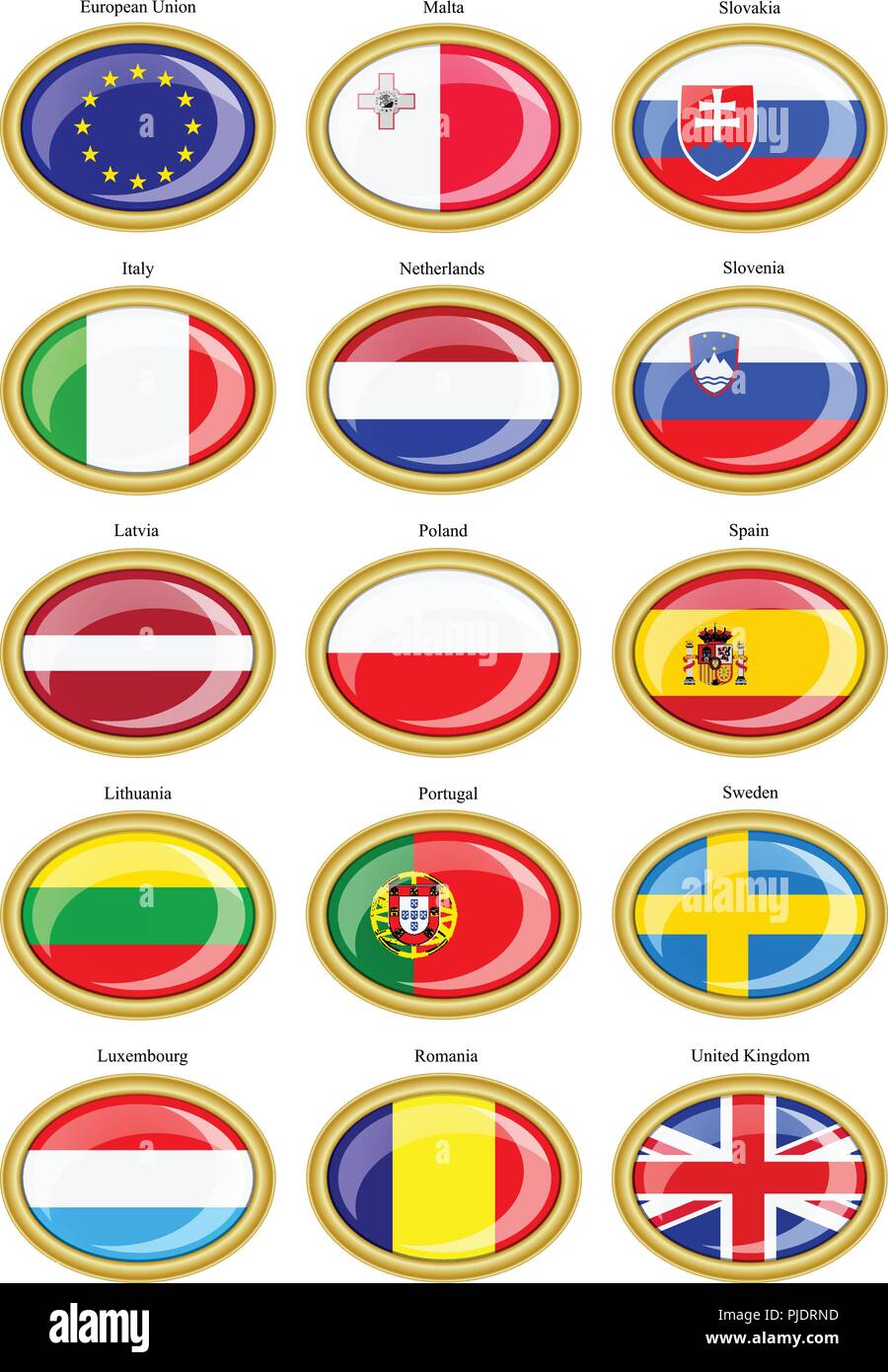 Reihe von Icons. Flaggen der Europäischen Union. Stock Vektor