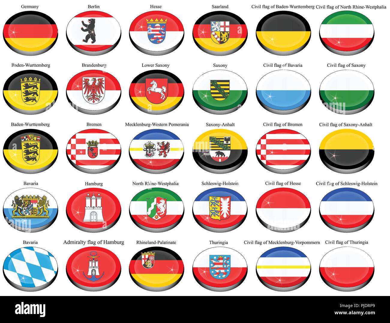 Reihe von Icons. Staaten von Deutschland Flaggen. Vektor. Stock Vektor