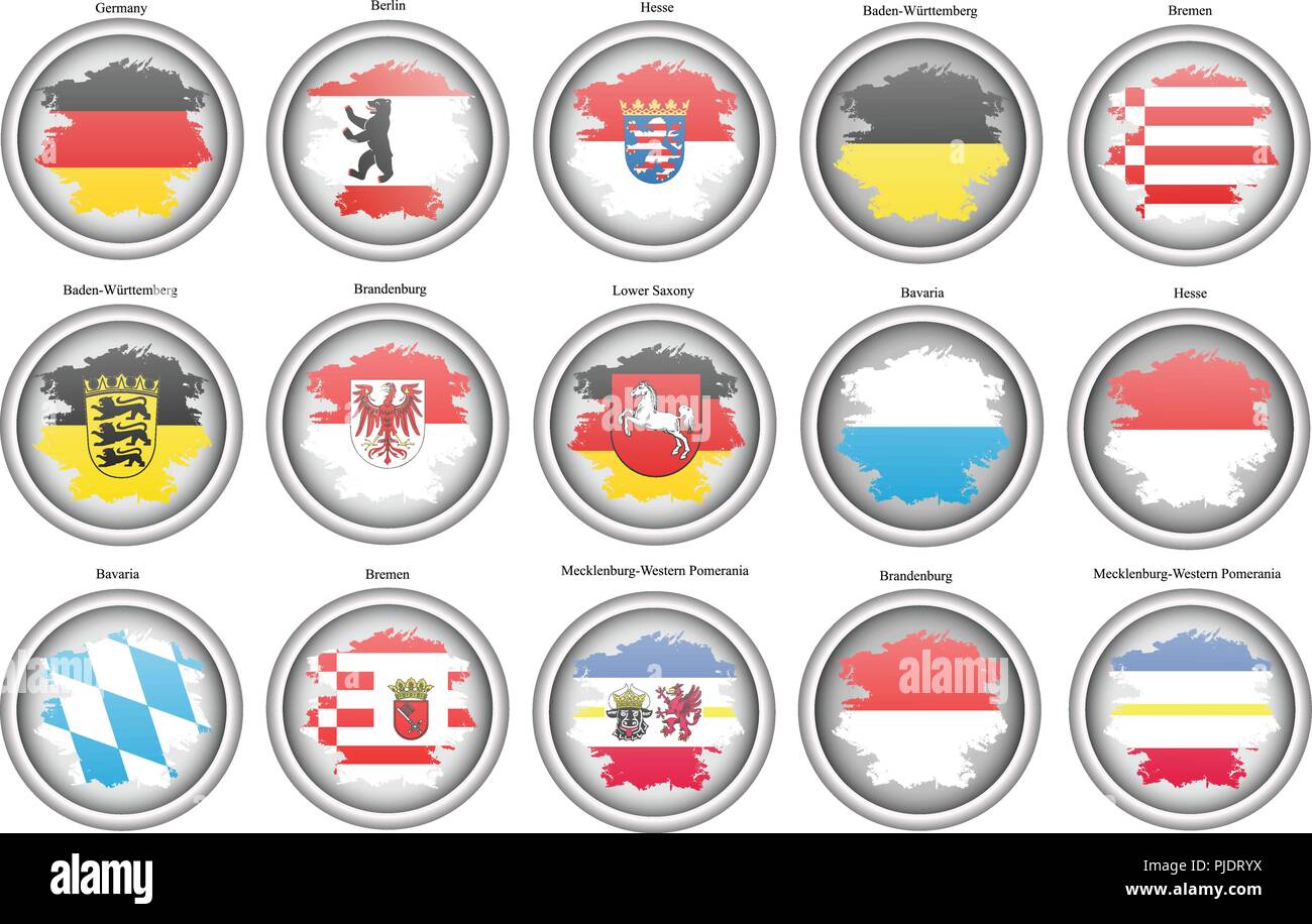 Reihe von Icons. Staaten von Deutschland Flaggen. Vektor. Stock Vektor