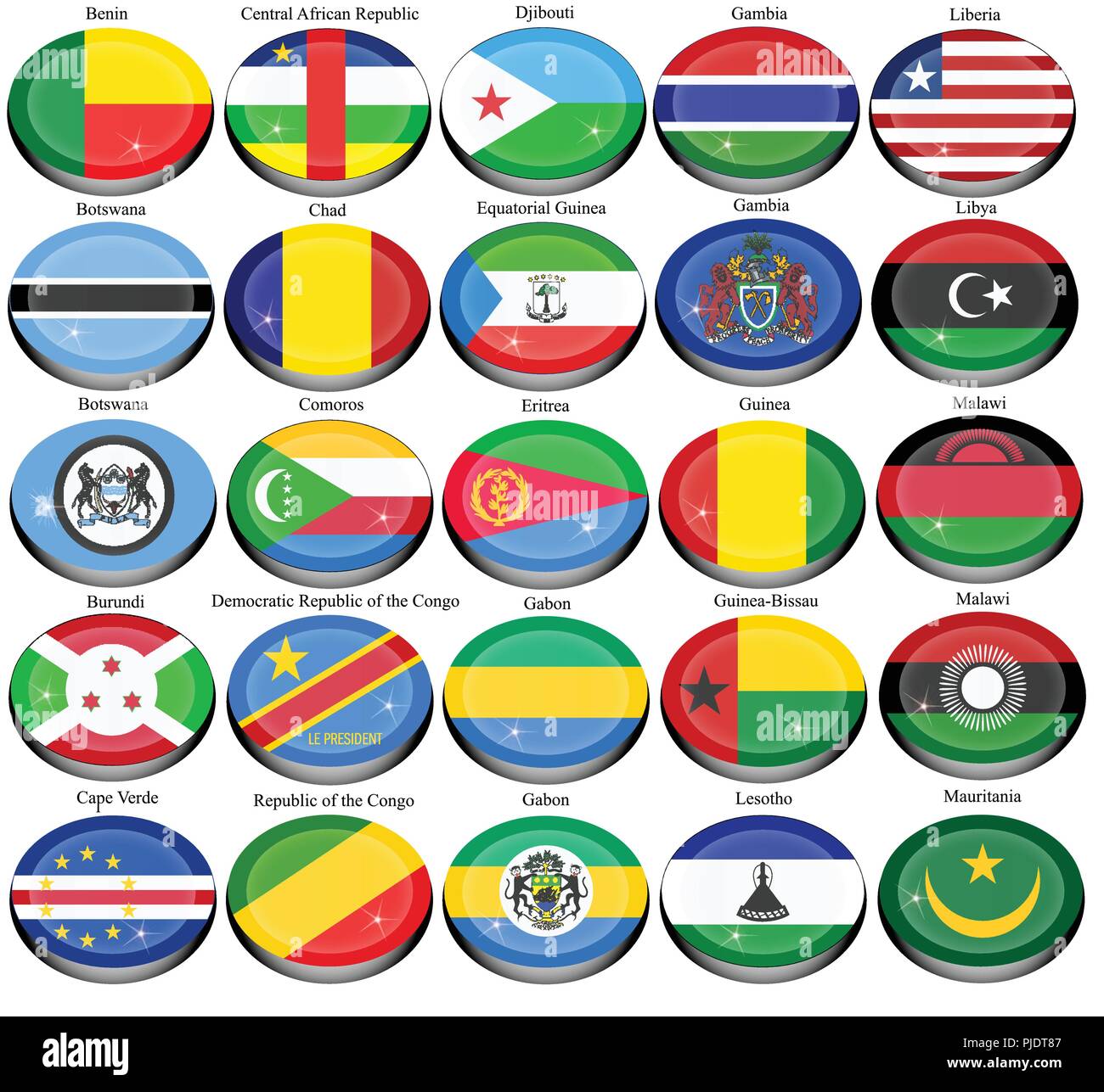 Set von Icons. Flaggen der Afrika. Stock Vektor