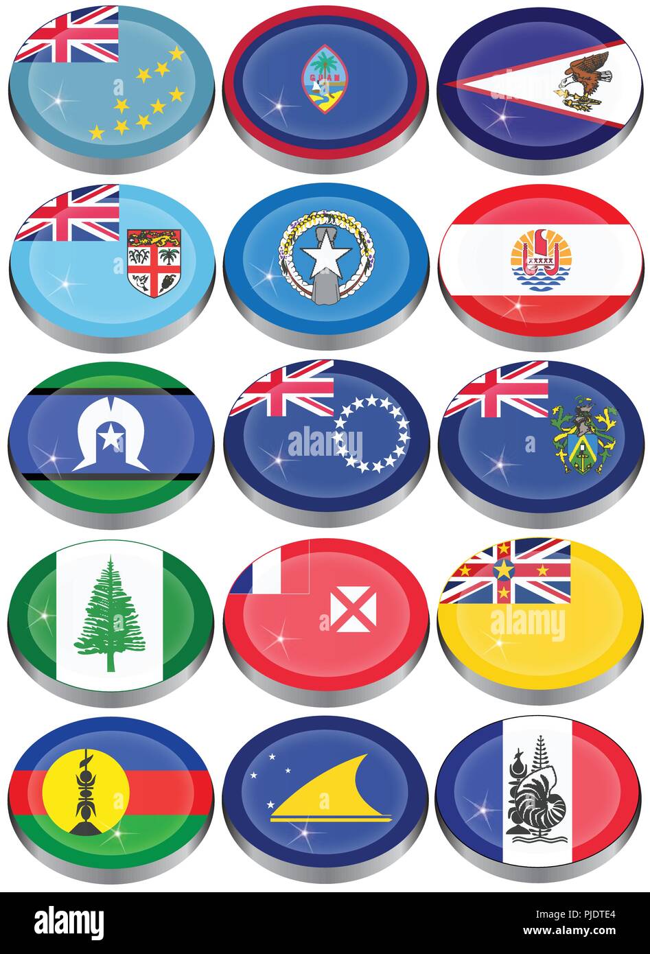 Set von Icons. Flaggen von Australien, Ozeanien, Polynesien, Mikronesien und Melanesien. Stock Vektor