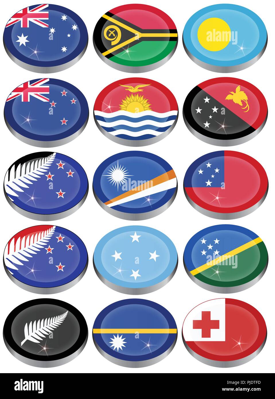 Set von Icons. Flaggen von Australien, Ozeanien, Polynesien, Mikronesien und Melanesien. Stock Vektor