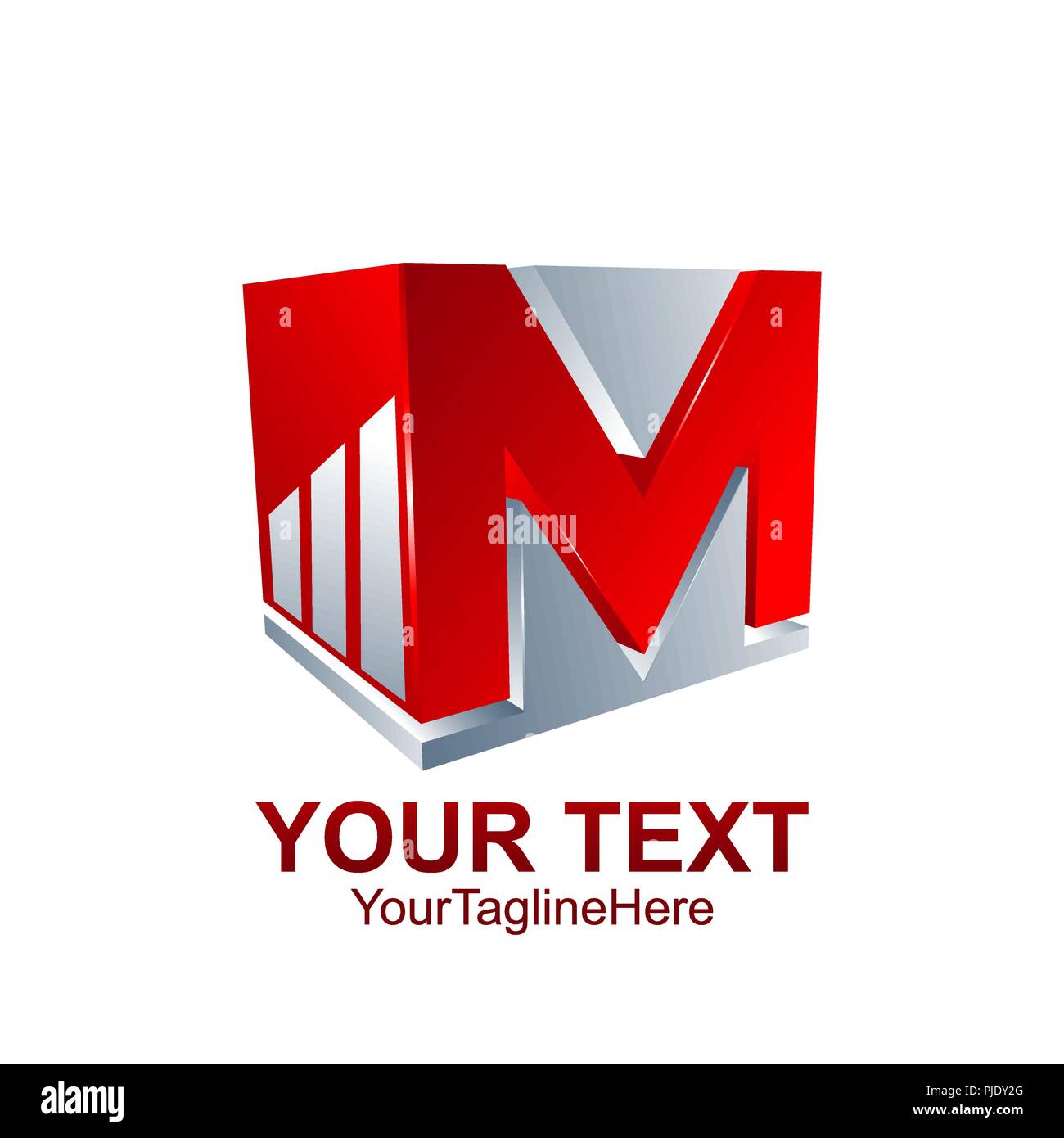 Anfangsbuchstabe M Logo Vorlage farbig Rot Grau cube Grafik Design für Business und Unternehmen Identität Stock Vektor
