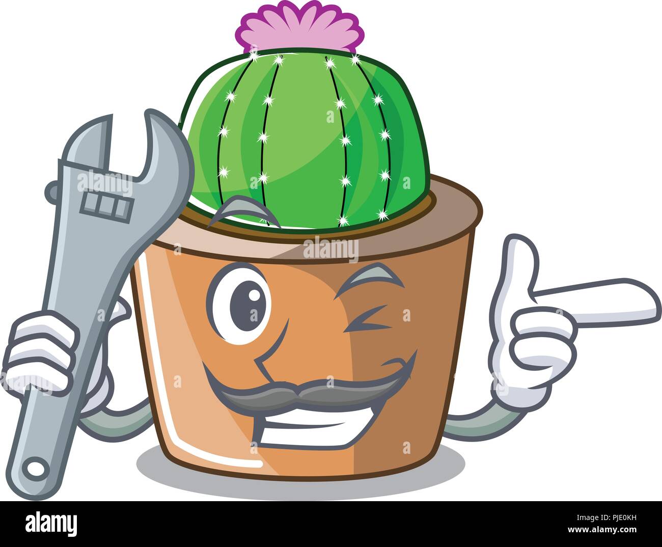 Mechaniker Maskottchen star Cactus dekorieren im Garten Stock Vektor