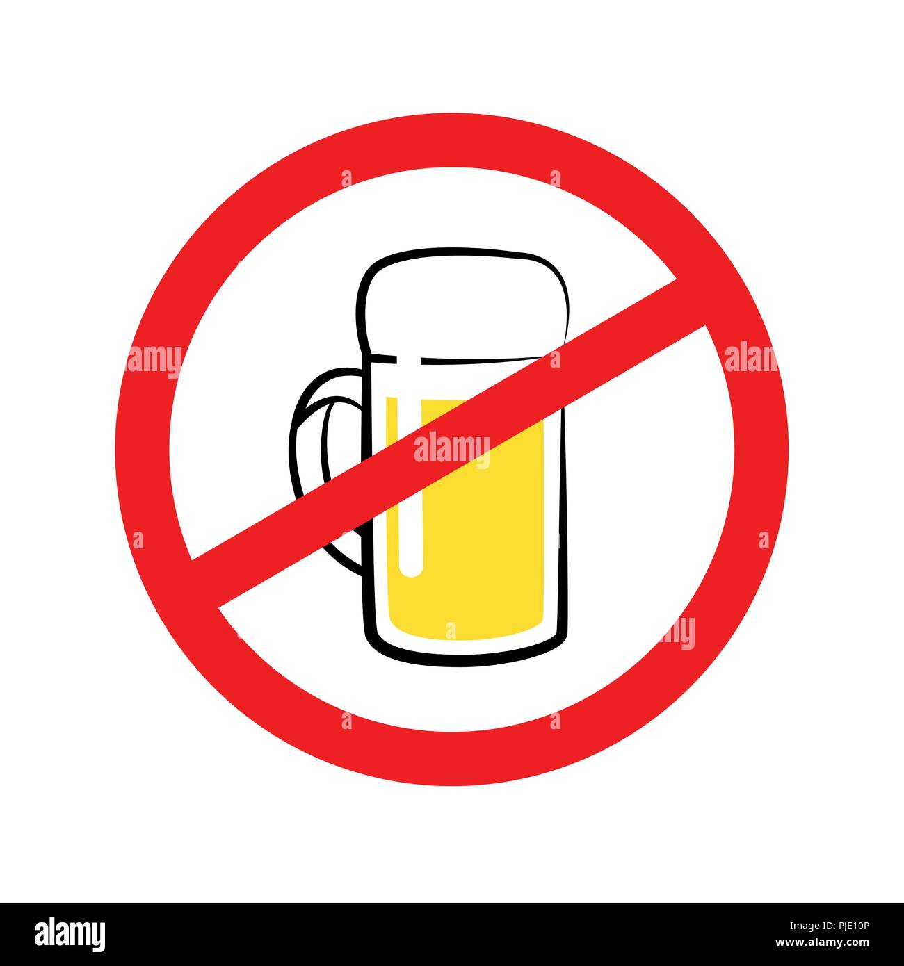 Kein Alkohol Verbotsschild für Alkohol rot verboten Symbol mit Bierkrug Vektor isoliert Abbildung Stock Vektor